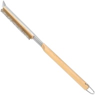 21'' Pizza Brush with Stainless Steel Stone Scraper - Brass Bristles - Wood Handle - Hanging Ring - 