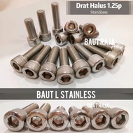 Baut L Stainless M10 x 30 drat 1.25p Drat Halus SS304 - baut l m10x30