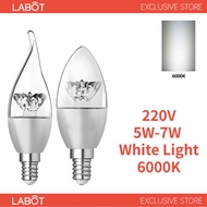 LABOT LED Crystal Bulb E14 5W 7W Pointed Bulb C37 Tail Pulling C37L White Light 6000K 220V Ultra Bri