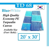 Blue White Waterproof Canvas Tarpaulin Sheet Canopy Camping Kanvas Khemah Pasar Malam Penutup SIZE 20 x 30 Feet Kaki