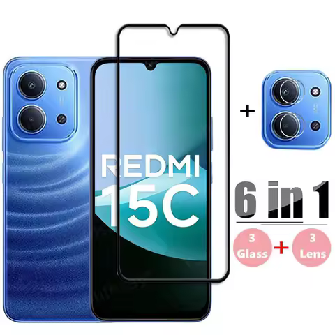 6in1 Glass For Redmi 15C Full Cover Tempered Glass For Xiaomi Redmi 15C Screen Protector 9H Protecti