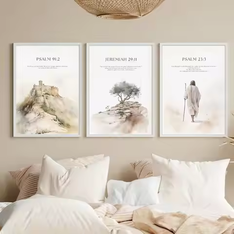 Psalm 23:3 Jeremiah 29:11 Psalm 91:2 Inspirational Quotes Poster Jesus Painting Christian Bible Vers