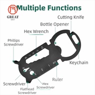 GREATMY EDC Tools Card, Stainless Steel Silver Outdoor Gadgets, Portable Multifunction Black Beer Op