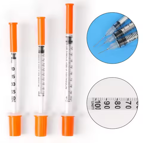 5/10Pcs 0.3/0.5/1ML Disposable Plastic Veterinary Syringe Orange Cap Sterile Insulin Syringe With Ne