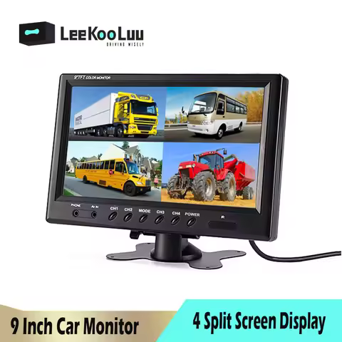 LeeKooLuu 9 Inch TFT LCD Car Monitor 4 Split Screen Headrest Rearview Monitor with RCA Connectors 6 