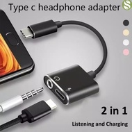 Splitter Lightning Type C Fast Charging Audio Jack Mic Adaptor 2 in 1 Splitter Tipe C