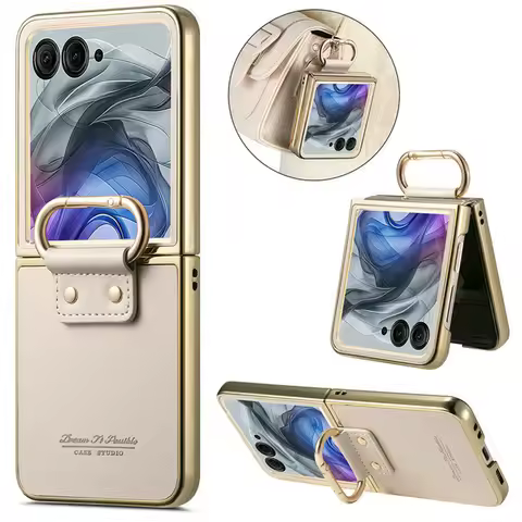 Luxury Case For Motorola Moto Razr 60 Ultra 5G 2025 Armor Leather Back Panel Ring Cover Moto Razr 50