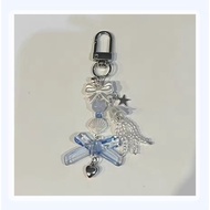 Ins Blue Shell Wood Bow Knot Beaded Keychain Photo Album Bag Pendant Gift Pink Cat Claw Phone Case P