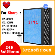 ชุดฟิลเตอร์อะไหล่ FZ-J80HFE และ FZ-J80DFE สำหรับเครื่องฟอกอากาศ Sharp FP-J60 FP-J80 FP-J60E-W FPJ80L