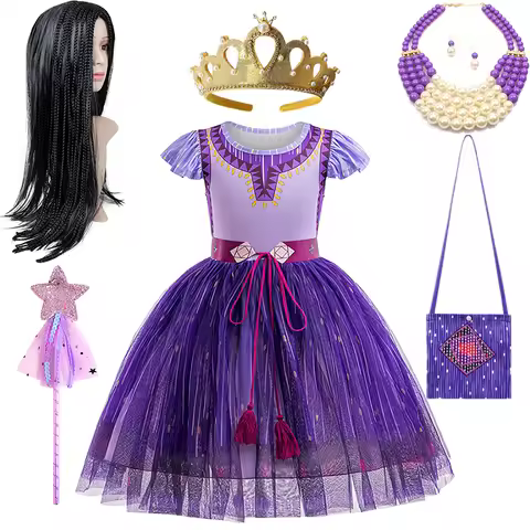 Christmas Fancy Girl Wish Princess Asha Dress Up Halloween Cosplay Kids Performance Party Cartoon Mo