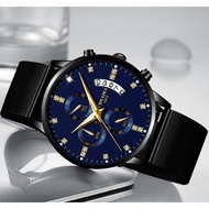 Đồng hồ nam chạy 6 kim CRNAIRA Japan PE90 mặt đính đá dây thép mành cao cấp (full box)