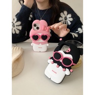 CUTE kuromi with glasses iphone case 12pro max 13pro 14pro max 15 pro carton soft silicone cover 11