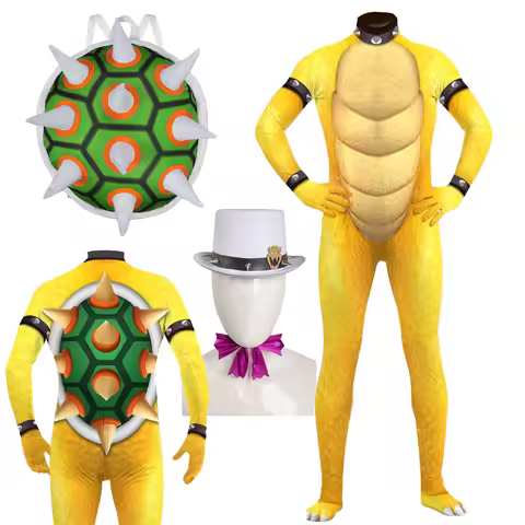 Fantasia Bowser Koopa Cosplay Jumpsuit Turtle Shell Backpack Anime Game Bros Disfraz Costume Men Boy
