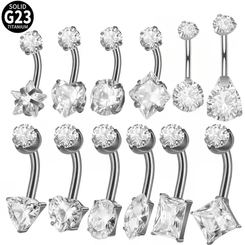 1PC ASTM 136 Titanium Navel Belly Button Ring Barbell Zircon CZ Allergy Piercing Navel Body Jewelry