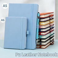 A5/A6 Pu Leather Notebook Solid Color Portable Notepad with Strap Minimalist Notebook Thick Paper A5