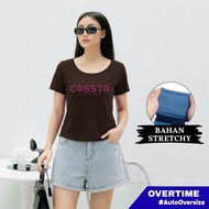 Cassia Clothing | Korean Women's U-Neck Spandex Top Women's Short Sleeve T-Shirt/ Square Neck Casual