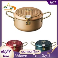 【rbkqrpesuhjy】Kitchen Deep Frying Pot with Lid and Thermometer Non Stick Tempura Deep Fryer Stainless Steel French Fries Fryer Pan
