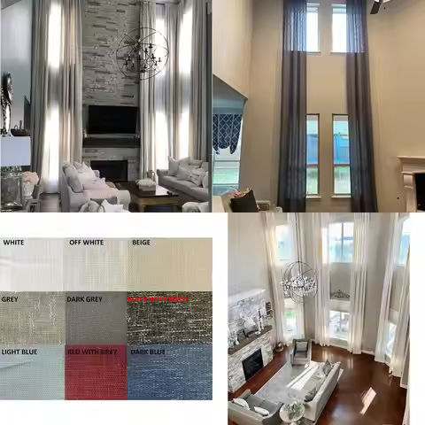 custom-made extra long solid linen curtains with grommet top for 2-story windows, beige, 100"w x 108