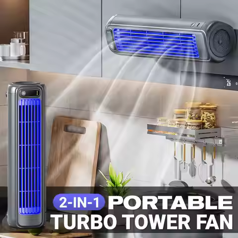 2-in-1 Portable Turbo Tower Fan Portable Air Circulator 2000mAh Desktop Mini Rechargeable Fan Wall N