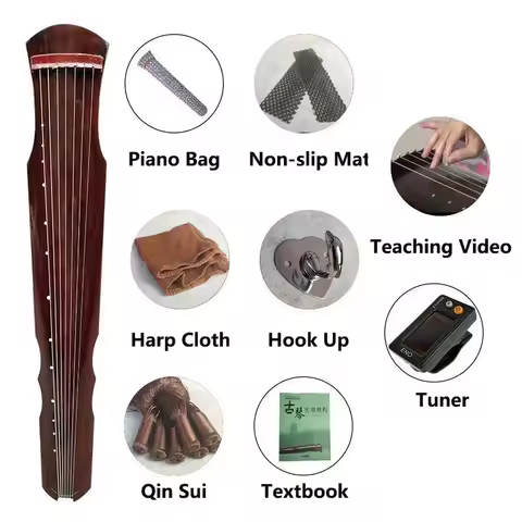 7 Strings Handmade Guqin Instrument 123cm Black Brown Fuxi Guqin Guzheng with Accessories Traditiona
