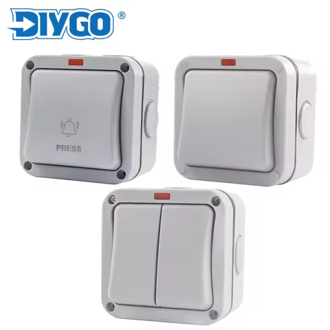 IP66 Home Garden Waterproof Switch Outdoor Dust-proof Wall Switch 1/2 Gang Push Button Power Switch 