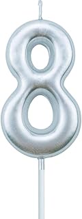 XNOVA 8th Birthday Candle Eight Years Silvery Happy Birthday Number 8 Candles for Cake Topper Decora