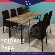 ETSBC Foldable Dining Table 150x70cm & 6pcs Kara Chair