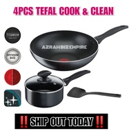 HOT SALE 4PCS TEFAL COOK & CLEAN COOKWARE SET / SET PERIUK KUALI TEFAL + SPATULA NON-STICK POT & WOK