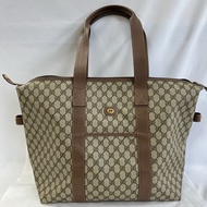 Gucci 降價 閒置 出清 Gucci 經典 GG LOGO 旅行袋40cm 棕色 帆布 拼皮 大容量 行李包 手提包 登機包 精品二手