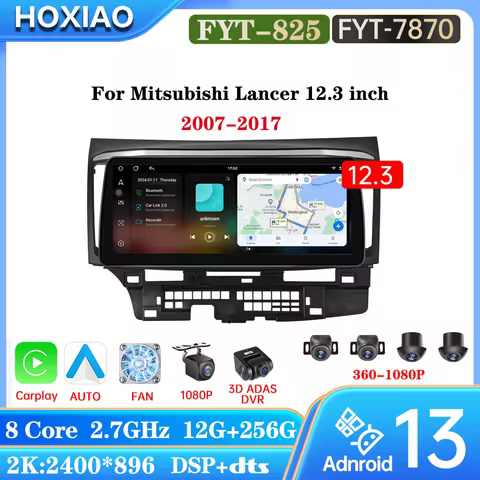 12.3inch UIS7870 Android 13 For Mitsubishi Lancer 2007-2017 Car Radio 360 Carplay auto 4G GPS Naviga