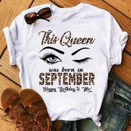 Fashion Birthday Tshirts Leopard Eyes Graphic January to December Printed Women T-shirt Short Sleeve