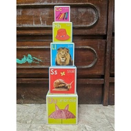 Preloved ABC Alphabet Learning Blocks Wooden Blocks Letter & Picture Educational Toy 5pcs