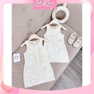 Discharge N85, A-line lace dress with 2-layer bow flowers for girls