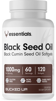 Bucked Up Black Seed Oil 1000mg Per Serving (Black Cumin Seed Oil) Essentials (60 Servings, 120 Soft