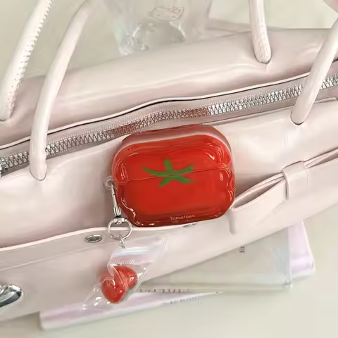 2026 Girl Cute Semi-transparent Tomatoes Are Suitable for Airpods 4th Generation Bluetooth Headset C
