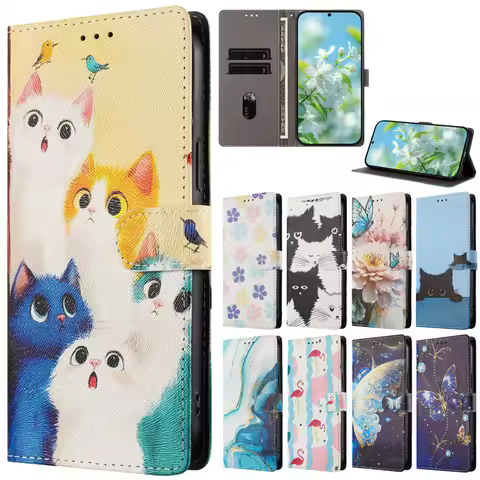 Patterned Leather Phone Case for Nokia G10 G21 G50 G60 C22 X30 HMD Pulse Skyline Fuison Cute Cat Flo