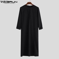 INCERUN Men Thobe Thoub Abaya Zipper Shirt Juba Daffah Dishdasha Islamic Arab Kaftan