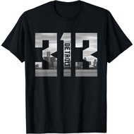 Men's cotton T-shirt Vintage Detroit Michigan 313 Area Code Skyline T-Shirt