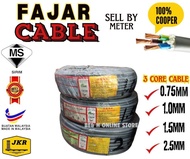 FAJAR CABLE BY METER 3 CORE 100% COOPER JKR CERTIFIED SIRIM