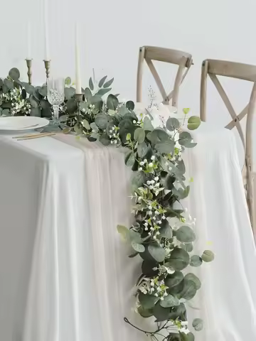 1pc Artificial Eucalyptus Leaves Greenery Garland Faux Plant Spring Vines with White Flowers Berries
