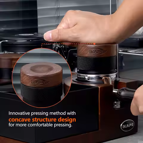 IKAPE Espresso Wooden Calibrated Tamper, Coffee Walnut Tamper with Titanium PVD Coating Base and Spr