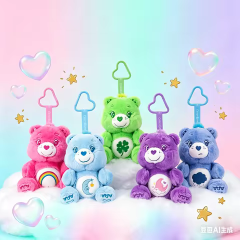 Care Bears 12cm Sitting Pose Plush Keychain Cartoon Bear Stuffed Pendant Backpack Ornament Car Mirro