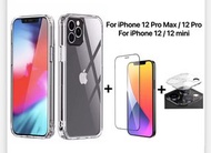iPhone 12 Pro Max mini Slim Shockproof Case 4X Anti-Shock Performance With Clear Tempered Glass Screen and Lens  Protector For iPhone 12 Pro Max, 12 Pro, 12, 12 mini 4倍防撞貼身電話套配透明屏幕及鏡頭玻璃保護貼+$1包郵