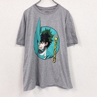 古著我的英雄學院綠谷出久短袖動漫印花 T 卹，人物設計，灰色，XL 碼