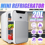 220V Dual Core Home Car 20L Mini Fridge Portable Outdoor Refrigerator Auto Freezer Heater RV Truck T