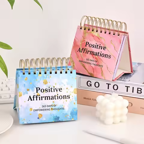 1 pc 365 Days Positive Affirmations Desk Calendar Standing Flip Coil Desktop Calendar With Inspirati