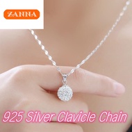 Silver Original 925 Italy Silver Necklace for Women Silver Glitter Brick Pendant Clavicle Chain Girl