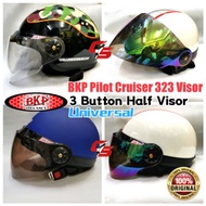 BKP Pilot Cruiser 323 Helmet Visor Siang Malam Universal 3 Button Half V shape LASER BOB Health Xdot