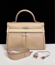 HERMES kelly lakis 35 風衣灰 銀扣 框P刻 98新