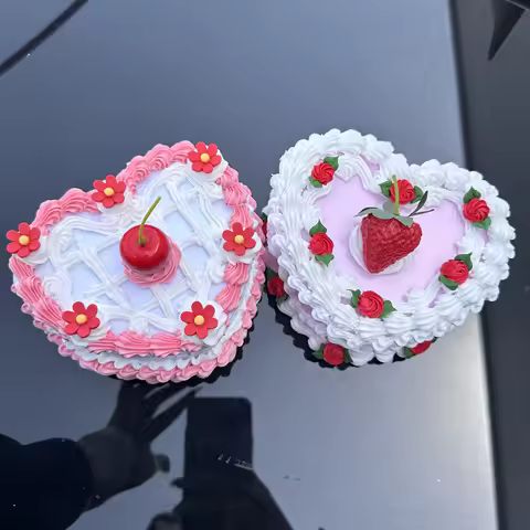 5.9Inches Room Decor Aesthetic Heart Shaped Jewelry Box for Girls, Fake Pink Cake, Cute Kawaii Decor